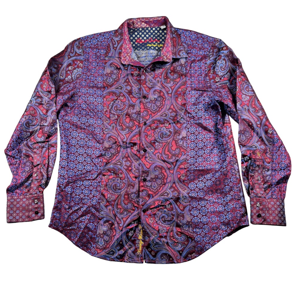 Robert Graham Button Down Shirt Mens L Burgundy Paisley Silk Limited Edition